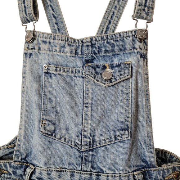 BSKGIRL BERSHKA Denim Short Bib Overalls Adjustable Straps Light Wash - Picture 3 of 8